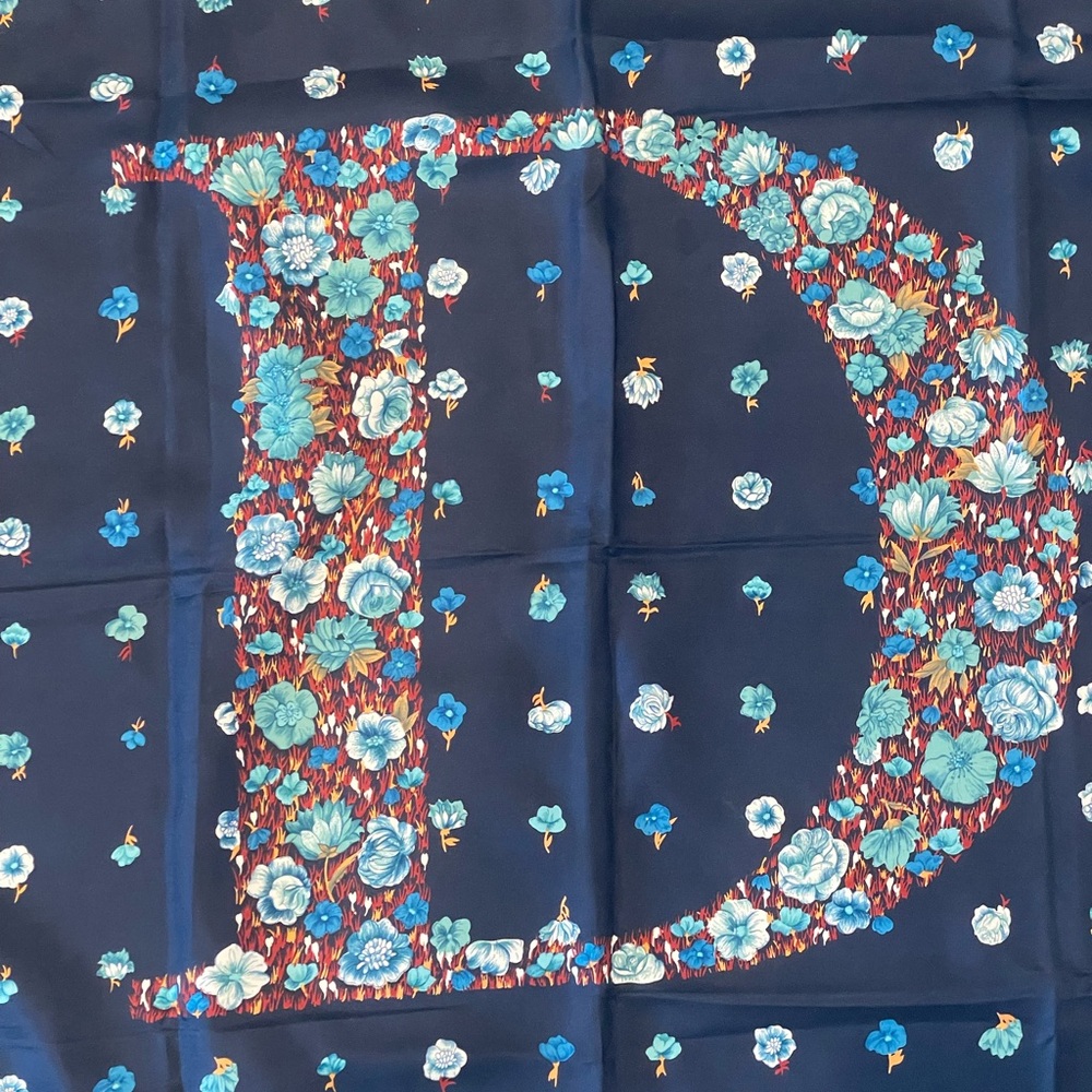 Dior Floral Blue Silk Scarf